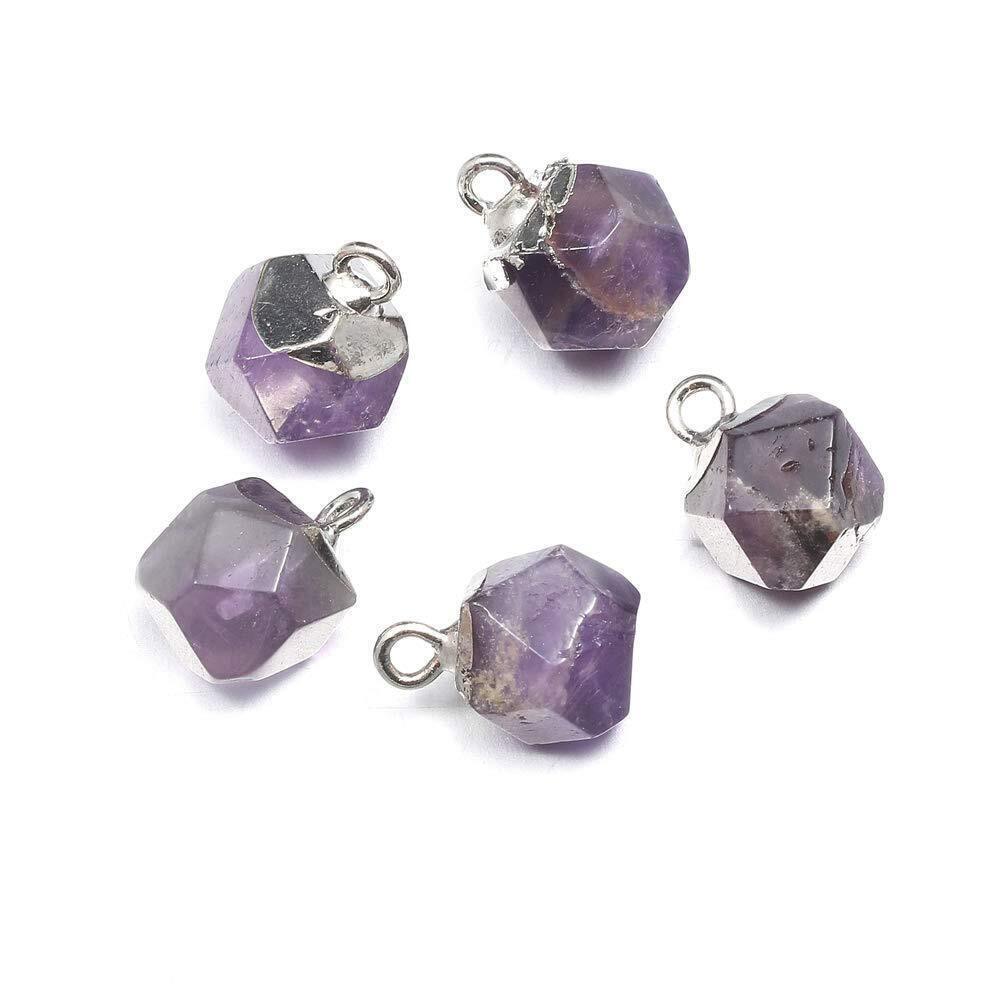 7403 10Pcs Faceted Square Gemstone Pendant Silver Natural Amethysts Stone